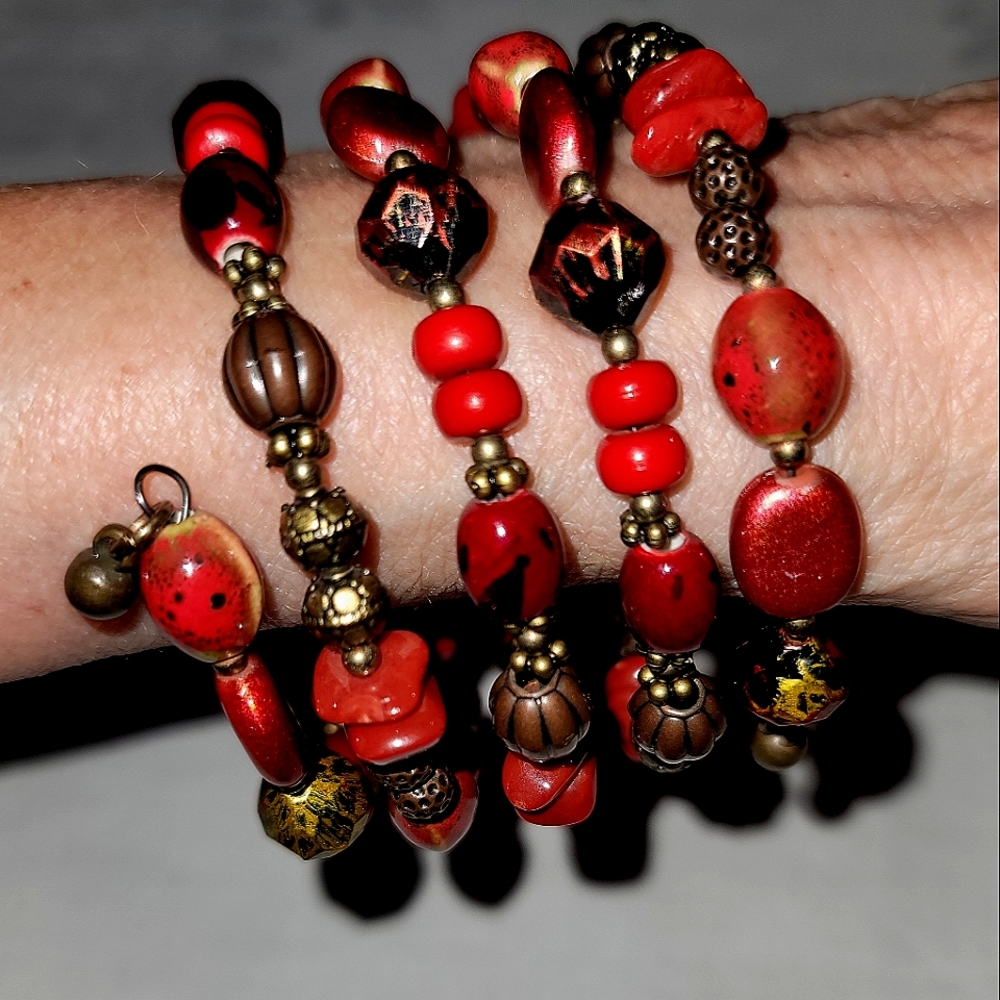 Shades of red, gold, maroon, wrap bracelet